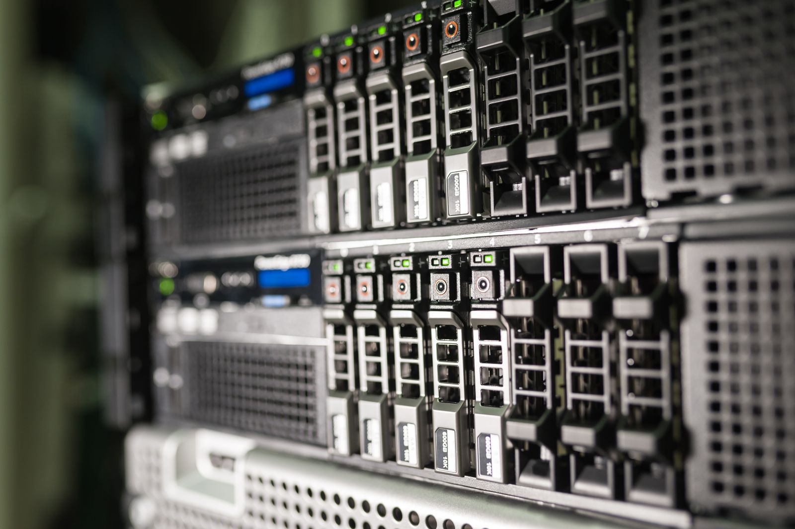 Rows of server racks in a modern data center